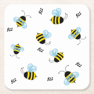 Dessous De Verre Carré Abeilles bourdonnantes occupées mignonnes