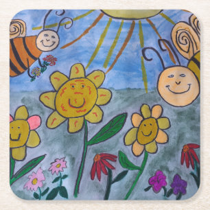 Dessous De Verre Carré Abeilles et fleurs de miel