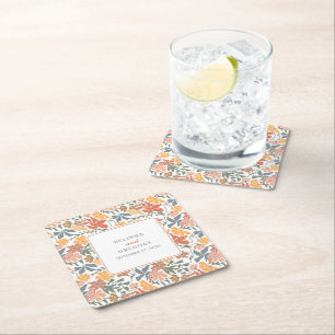Dessous De Verre Carré Abstrait Floral & Oiseaux Mi-siècle Mariage modern