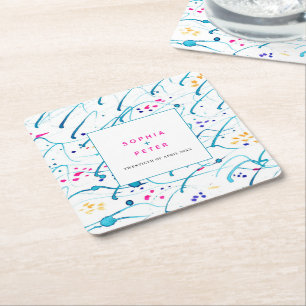 Dessous De Verre Carré Abstraite vague tropicale rose aqua orange mariage
