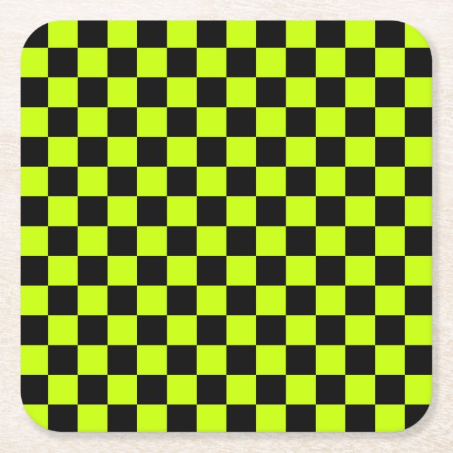 Dessous De Verre Carré Acid green black checkerboard pattern (Devant)