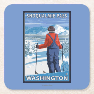 Dessous De Verre Carré Admirer de skieur - passage de Snoqualmie,
