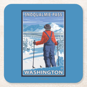 Dessous De Verre Carré Admirer de skieur - passage de Snoqualmie,