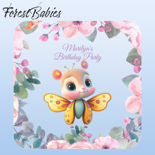 Dessous De Verre Carré Adorable bébé fille papillon enfant fête d'anniver