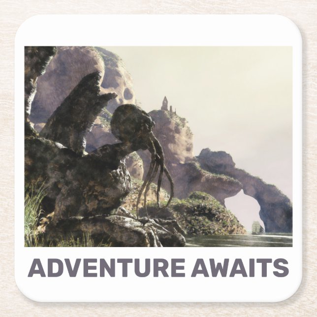 Dessous De Verre Carré Adventure Awaits. Fantasy landscape (Devant)