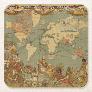 Dessous De Verre Carré Affiche de la carte du monde de l'Empire britanniq