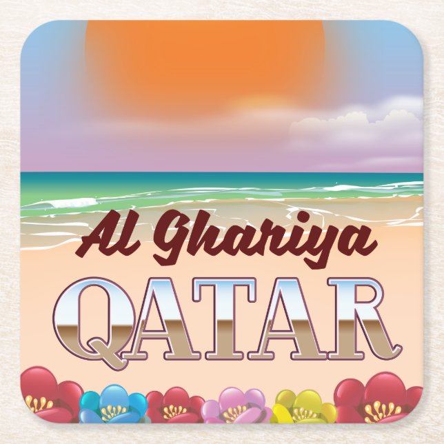 Dessous De Verre Carré Affiche de la plage Al Ghariya Qatar (Devant)