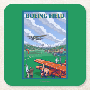 Dessous De Verre Carré Affiche de Vintage voyage de champ de Boeing