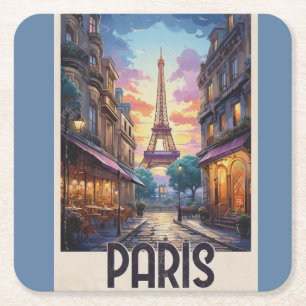 Dessous De Verre Carré Affiche de voyage à Paris