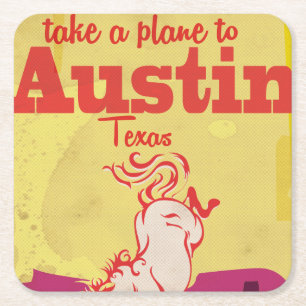 Dessous De Verre Carré Affiche de voyage d'Austin Texas vintage