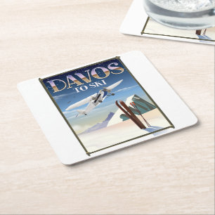 Dessous De Verre Carré Affiche de voyage Davos Suisse