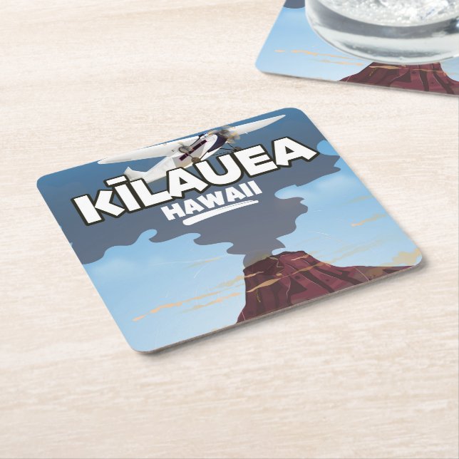 Dessous De Verre Carré Affiche de voyage du volcan Kīlauea Hawaii (Incliné)