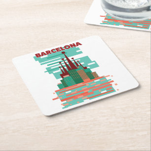 Dessous De Verre Carré Affiche de voyage rétro Barcelone