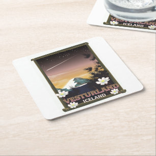 Dessous De Verre Carré Affiche de voyage Vesturland Islande