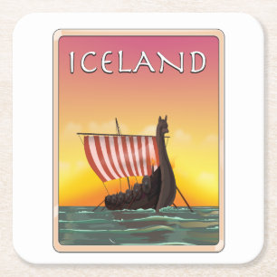 Dessous De Verre Carré Affiche de voyage Viking Islande