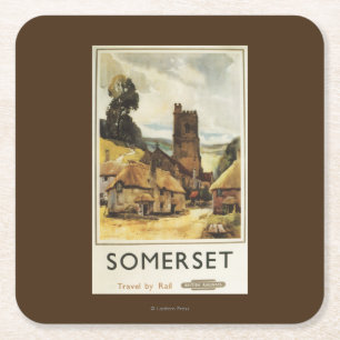 Dessous De Verre Carré Affiche ferroviaire britannique de scène