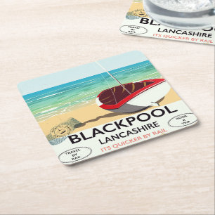 Dessous De Verre Carré Affiche ferroviaire de Blackpool, Lancashire