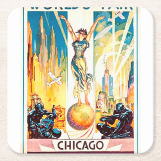 Dessous De Verre Carré Affiche vintage 1933 de Chicago d'Exposition
