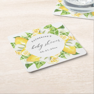 Dessous De Verre Carré agrumes citron fleur baby shower monogramme