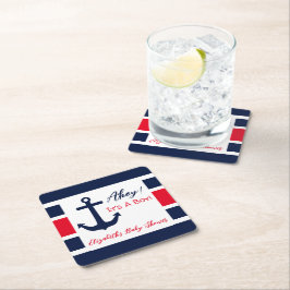 Dessous De Verre Carré Ahoy C'est un garçon ! Baby shower nautique