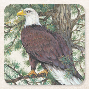 Dessous De Verre Carré Aigle de Bald sur la branche