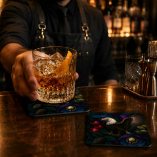 Dessous De Verre Carré Aigle royal chauve avec forêt botanique
