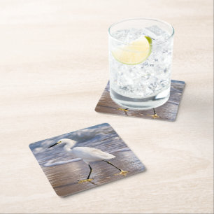 Dessous De Verre Carré Aigrette sur le rivage