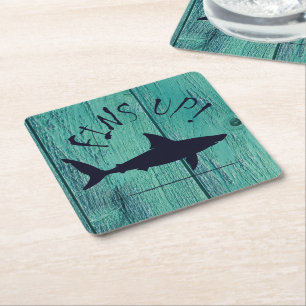Dessous De Verre Carré Aiguille Grand requin blanc Bleu Bois