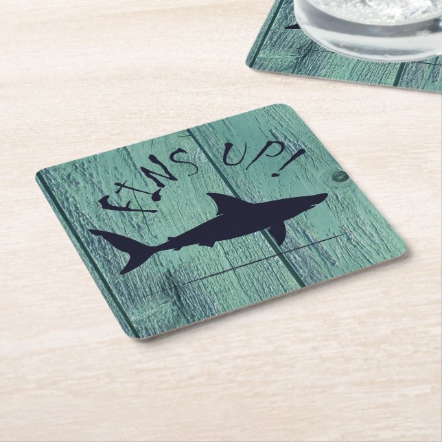 Dessous De Verre Carré Aiguille Grand requin blanc Bleu Bois (Incliné)
