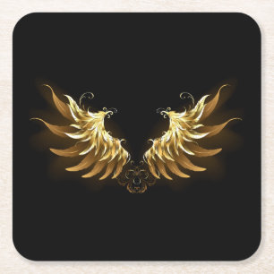 Dessous De Verre Carré Ailes d'Ange d'or sur arrière - plan noir