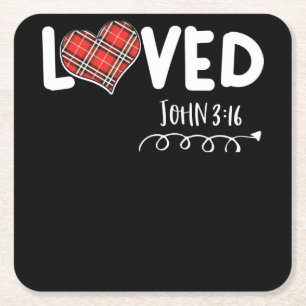 Dessous De Verre Carré Aimé Jean 3:16 Rouge Coeur Plaid Christian