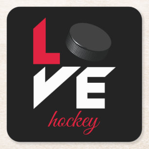 Dessous De Verre Carré Aime le hockey