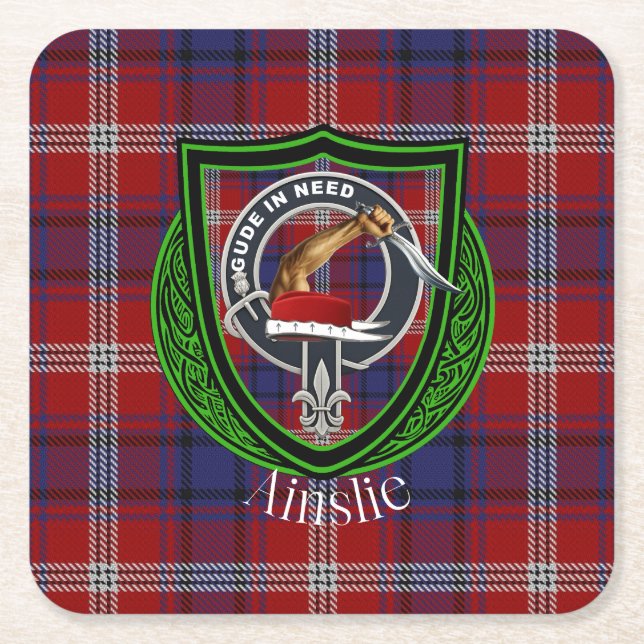Dessous De Verre Carré Ainslie Scottish Clan Tartan & Crest (Devant)