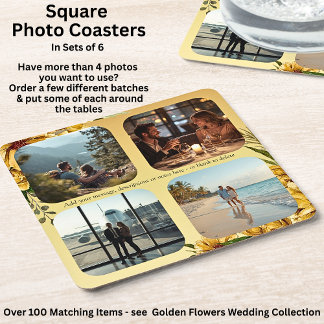 Dessous De Verre Carré Ajoutez vos photos, Golden Flowers Wedding Suite,