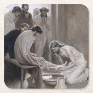 Dessous De Verre Carré Albert Edelfeel - Jésus Laver les pieds des discip