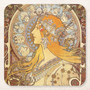Dessous De Verre Carré Alfonse Mucha Zodiac Art nouveau femme