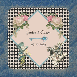 Dessous De Verre Carré Alice au pays des merveilles Arlequin Mariage bleu