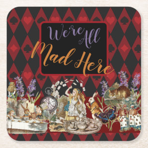 Dessous De Verre Carré Alice Aventures avec le Chat de Cheshire Fou du Pa