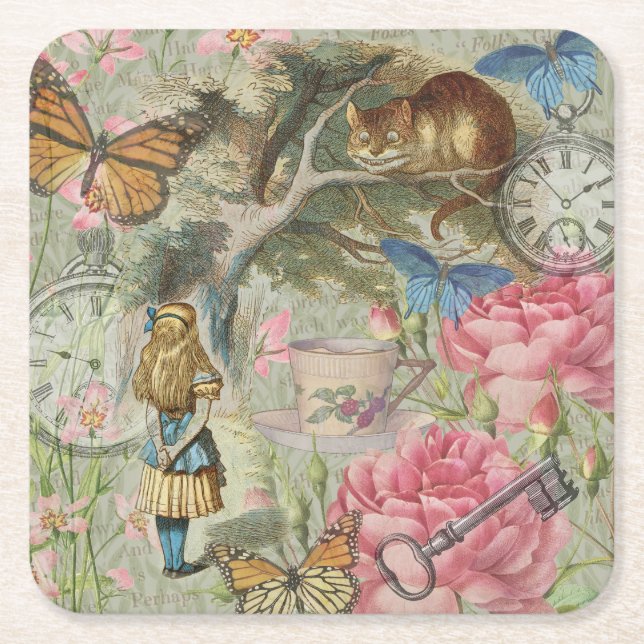 Dessous De Verre Carré Alice Cheshire Chat Wonderland Tree Garden (Devant)