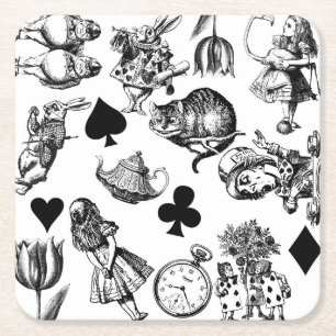 Dessous De Verre Carré Alice Lapin Blanc Wonderland Classique