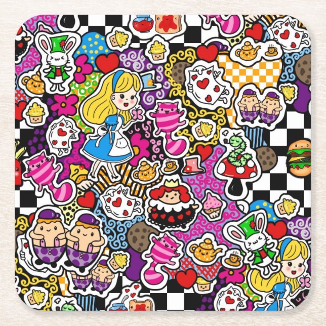 Dessous De Verre Carré Alice's Wonderland Mad Hatter Tea Party INVITATION (Devant)