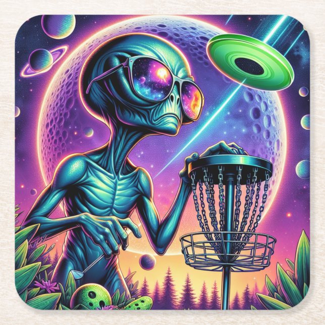 Dessous De Verre Carré Alien Disk Golf (Devant)
