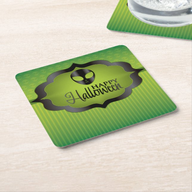 Dessous De Verre Carré Alien vert d'Halloween (Incliné)