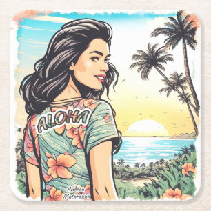 Dessous De Verre Carré Aloha Girl