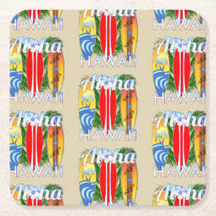 Dessous De Verre Carré Aloha Hawaii Island Surfing