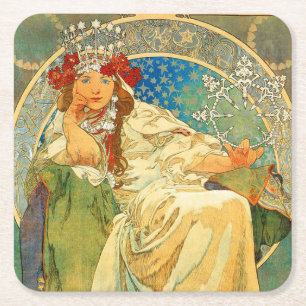 Dessous De Verre Carré Alphonse Mucha Art Nouveau Princesse Hyacinth