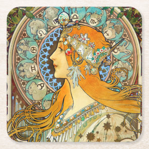 Dessous De Verre Carré Alphonse Mucha Art Nouveau Zodiac