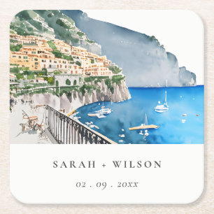Dessous De Verre Carré Amalfi Coast Italie Aquarelle Mariage Paysage