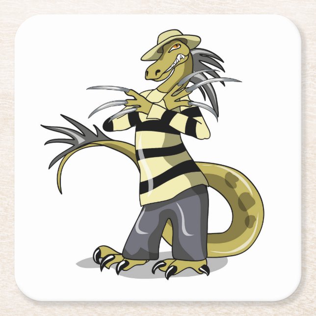 Dessous De Verre Carré Amargasaurus Pose Comme Freddy Krueger. (Devant)