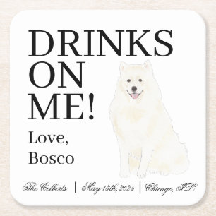 Dessous De Verre Carré American Eskimo Chien Samoyé Mariage